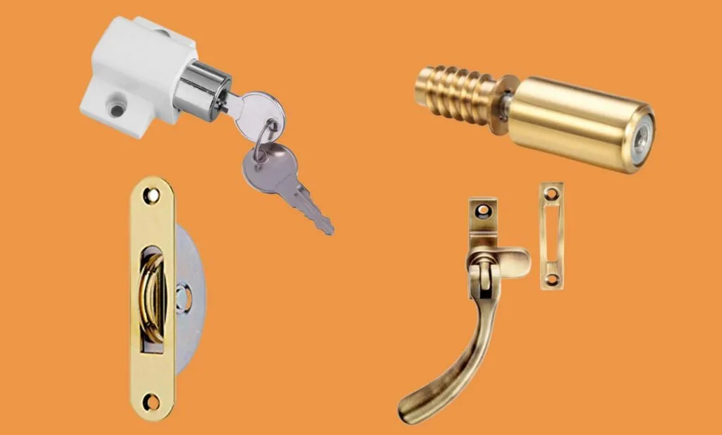 Traditional sash window hardware including a brass sash pulley, the heart of the cord-and-weight system